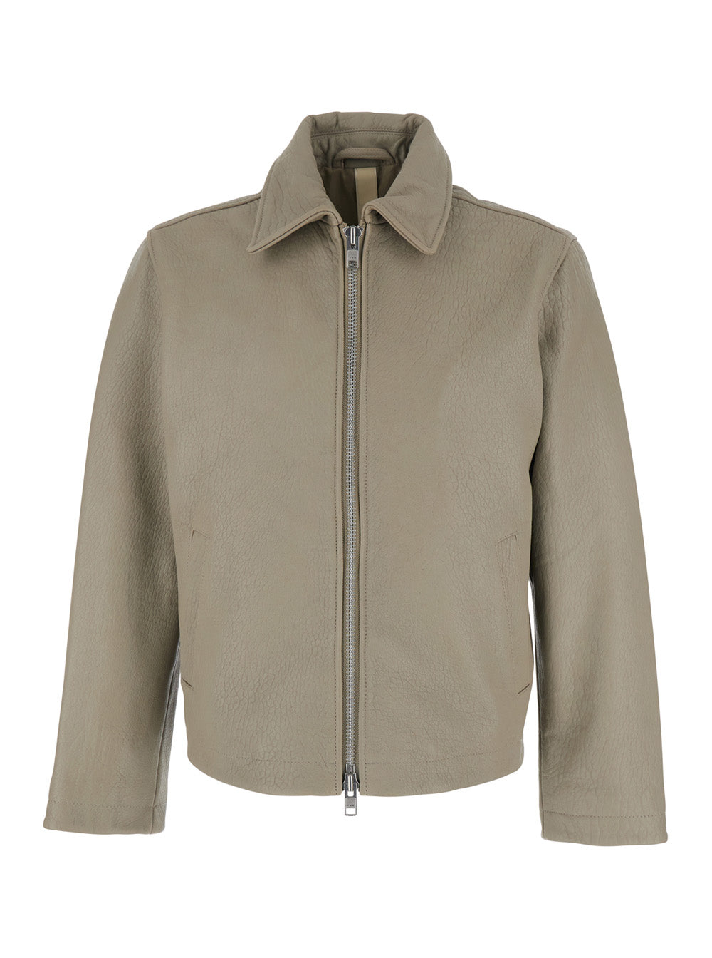 Leather Crop Jacket — Beige