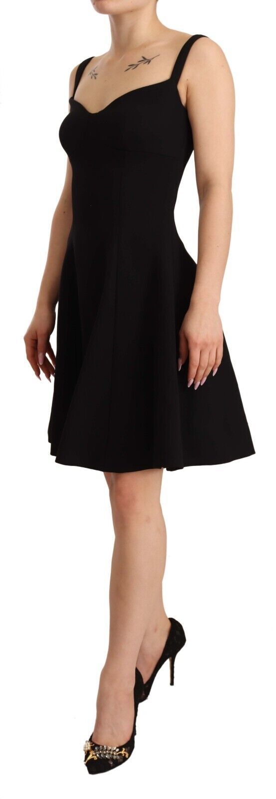 Wool Blend Fit-and-Flare Dress — Black