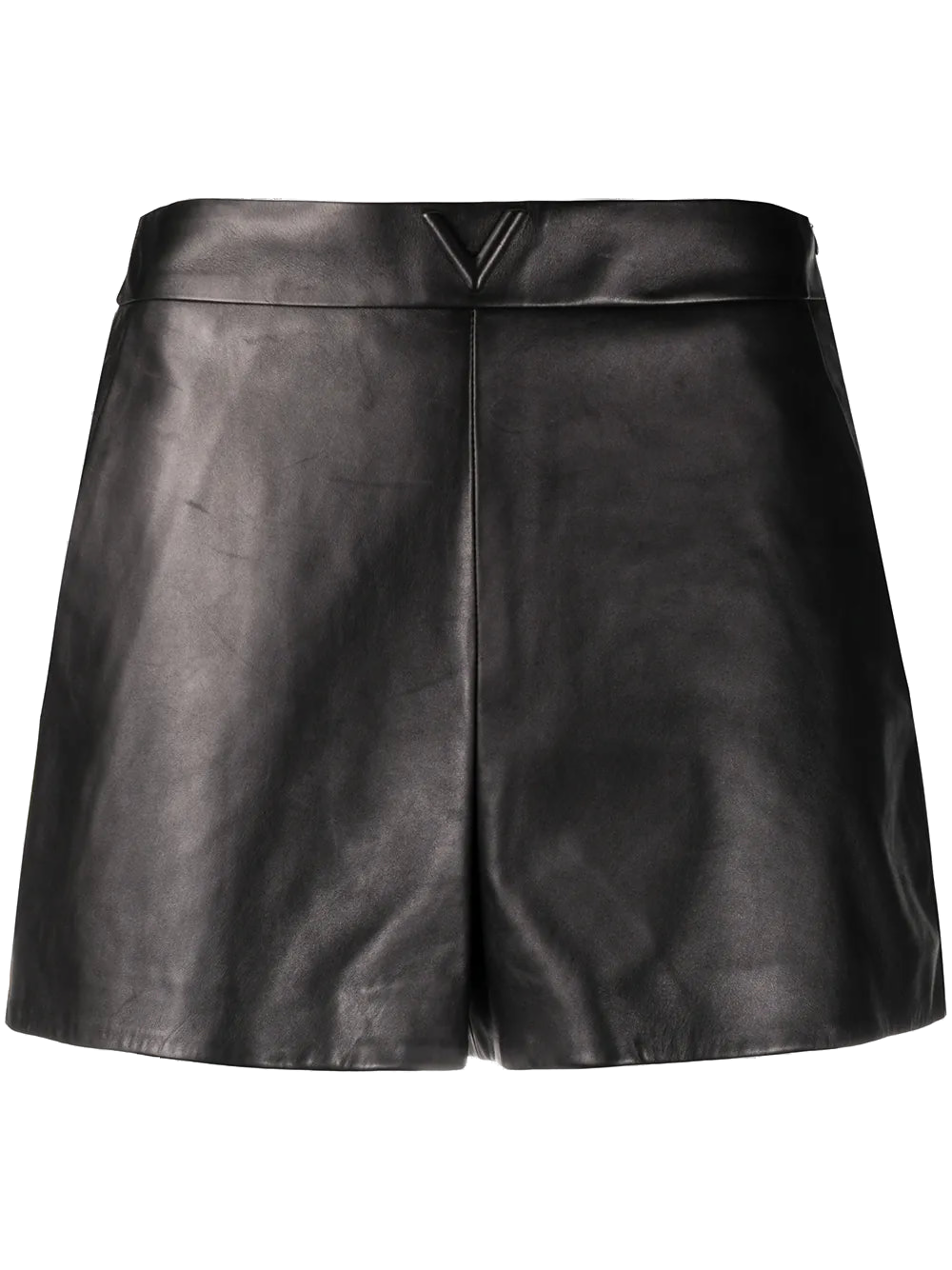 High-Waist Lambskin Shorts — Black