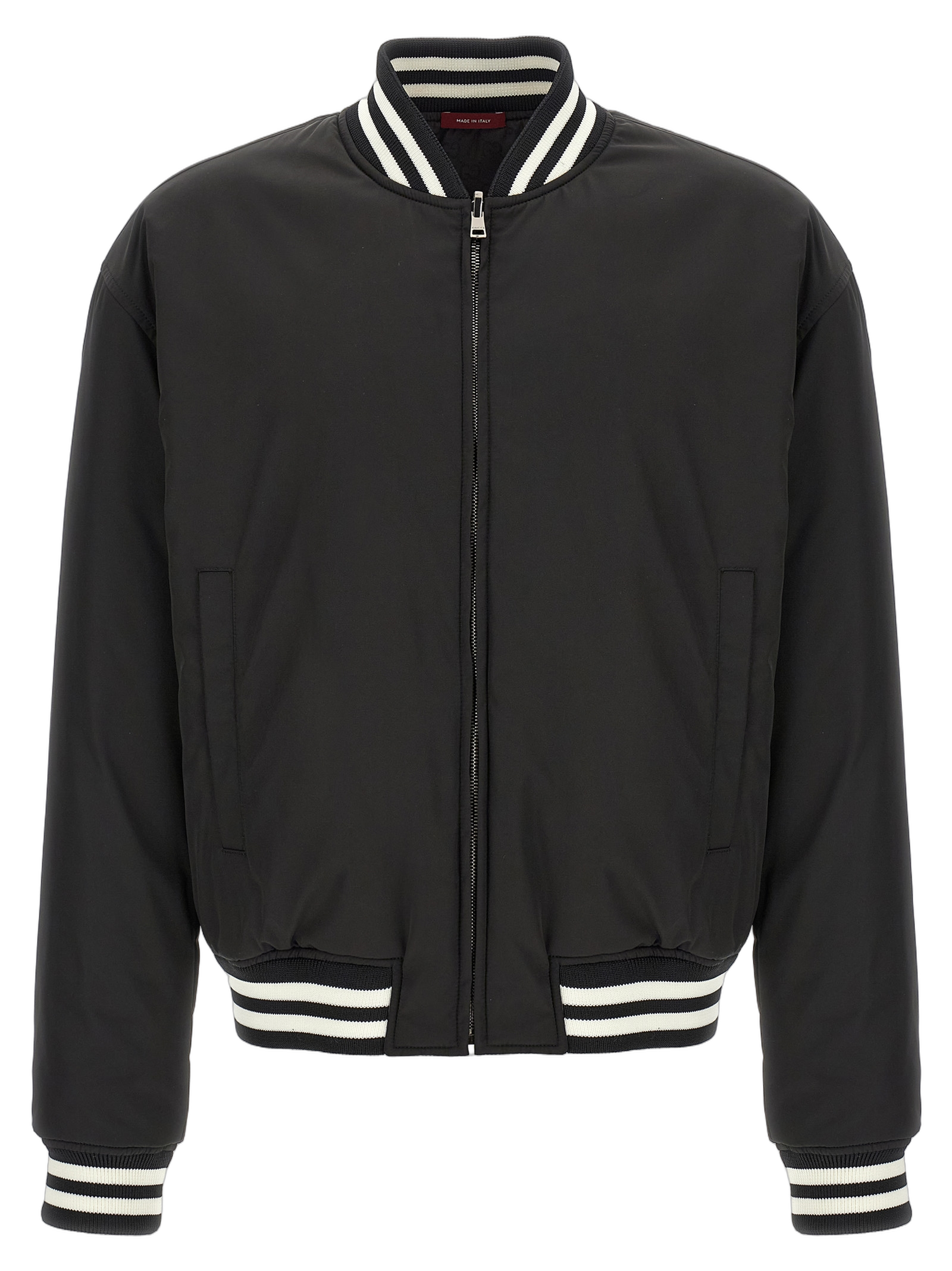 Striped Nylon Bomber Jacket — Black