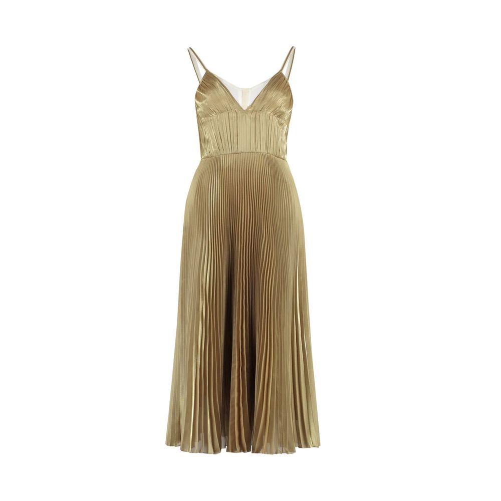 Pleated Polyester Dress — Gold