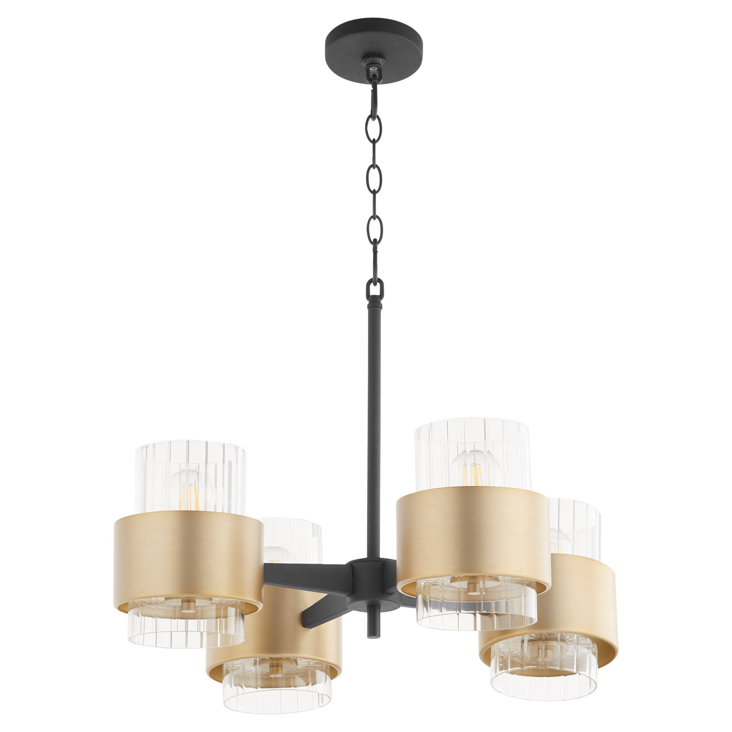 Epsilon 4-Light Chandelier in Textured Black w with Aged Bra