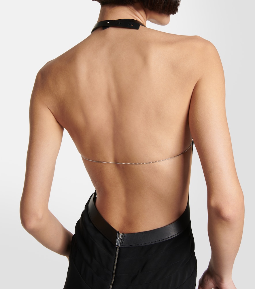 Dion Lee Cutout leather-trimmed halterneck gown