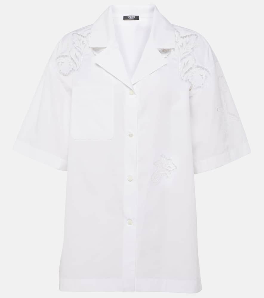 Embroidered cotton poplin bowling shirt