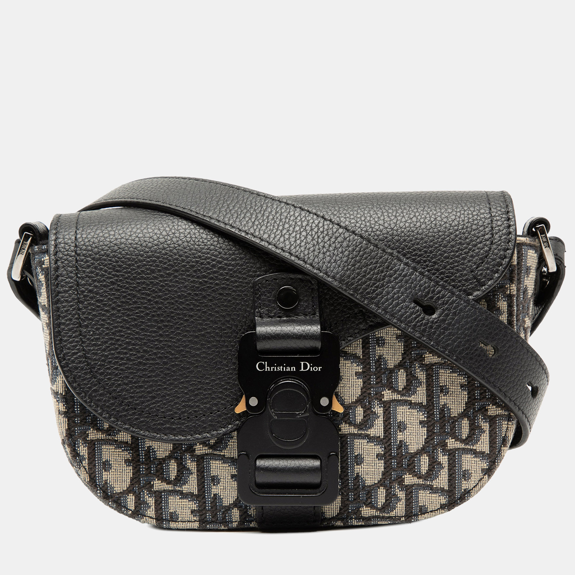 Dior Blue Mini Oblique Canvas Saddle Buckle Messenger Bag