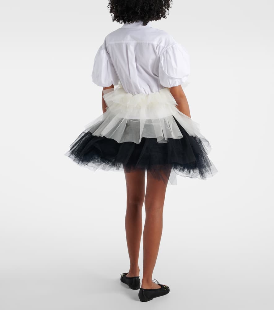 Tulle-trimmed cropped cotton shirt