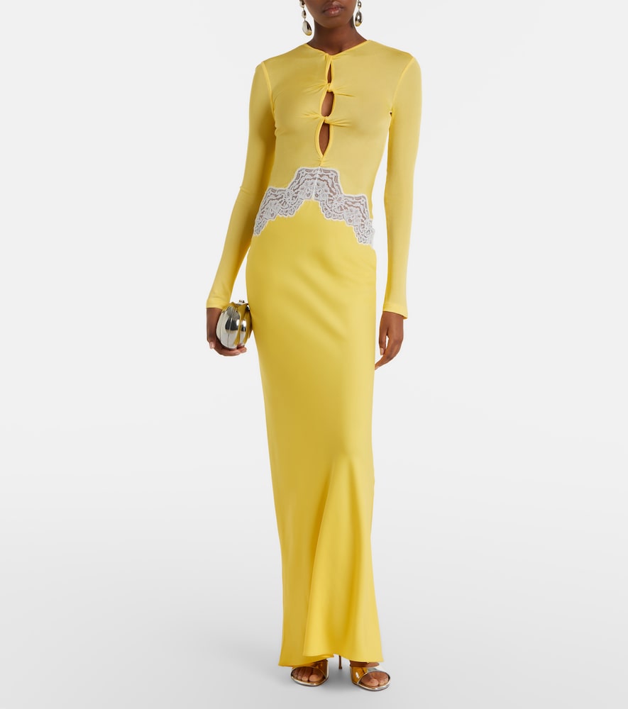 Verner cutout lace-trimmed jersey maxi dress
