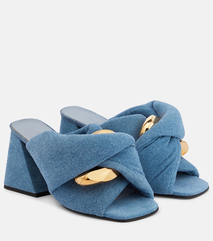 Chain and twist denim mules