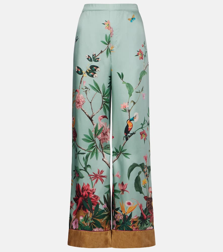 Printed silk twill wide-leg pants
