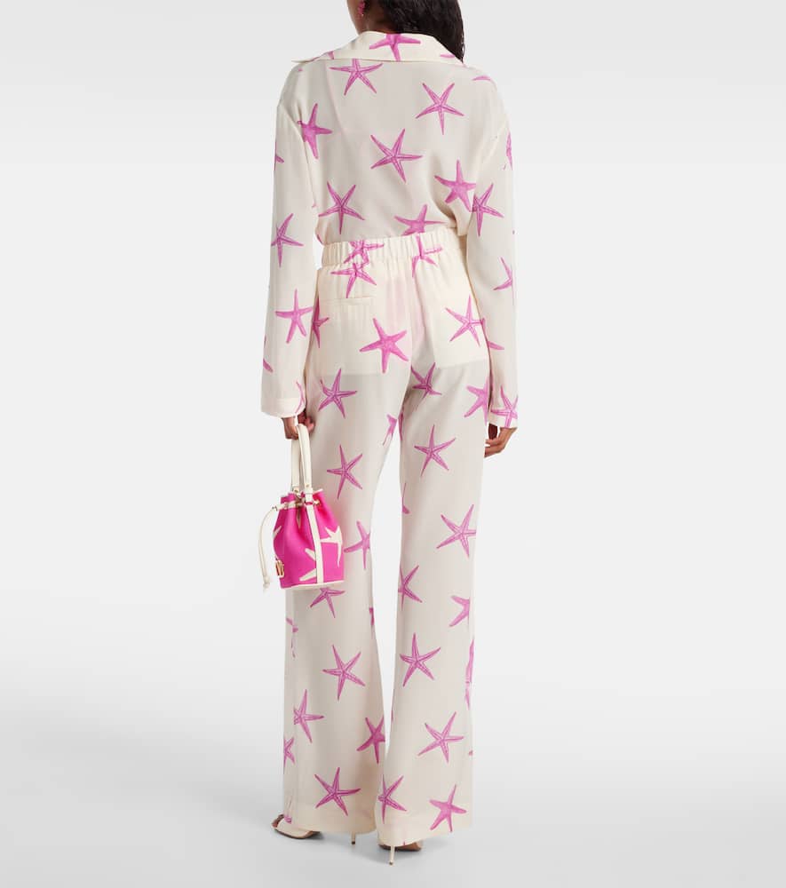 Printed high-rise silk wide-leg pants
