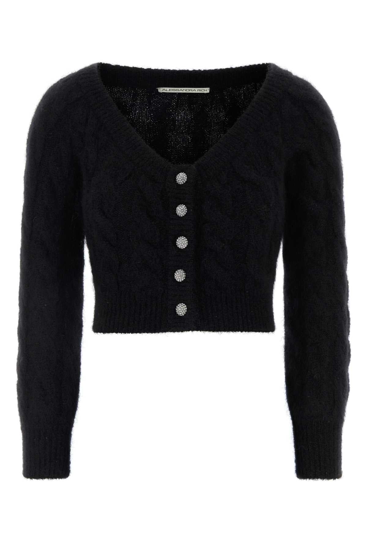 Crystal-Embellished Mohair Cardigan — Black