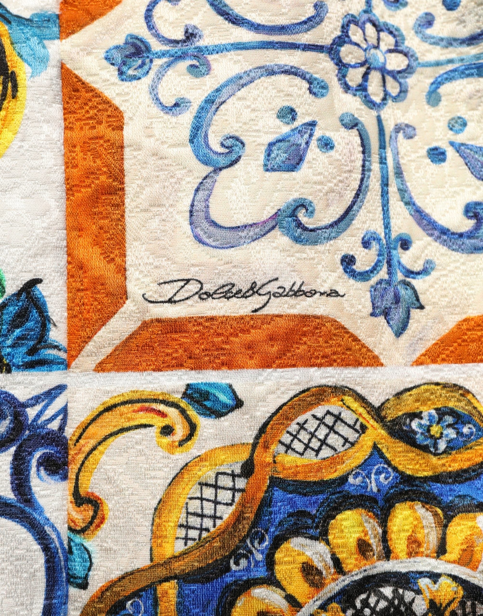 Majolica-Print Cotton-Silk Dress — Multicolor