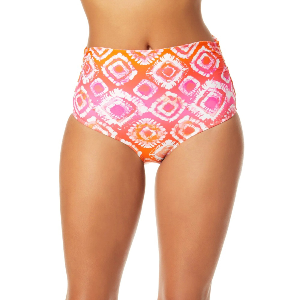 Multi Colored Women's Tie-Dyed Foulard Fold Over High Waist Shirred Bikini Swim Botto