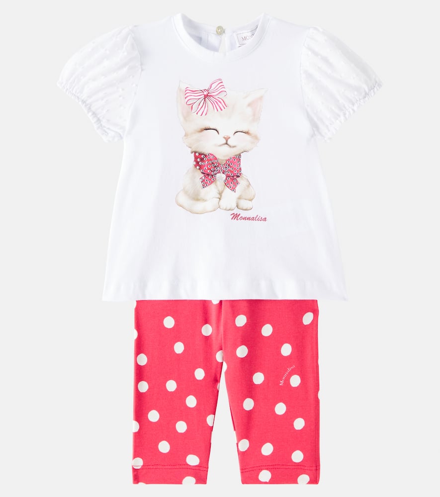 Monnalisa Baby polka-dot jersey shirt and pants set