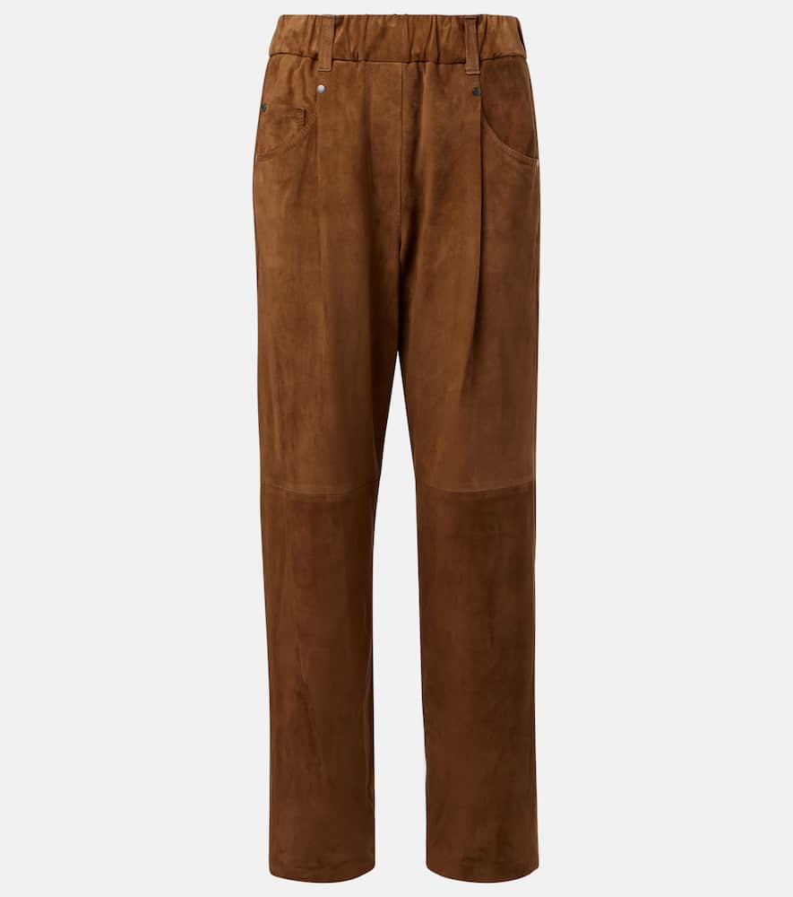 Suede straight pants