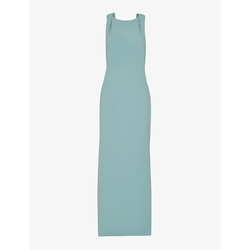 Womens Blue Tie Back Stretch-crepe Maxi Dress