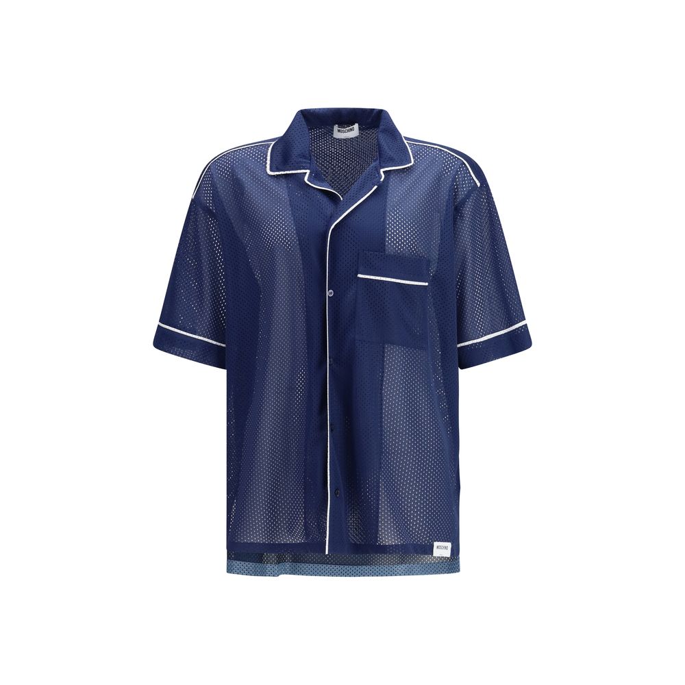 Technical Mesh with Reversed Graphic Print Shirt — Navy