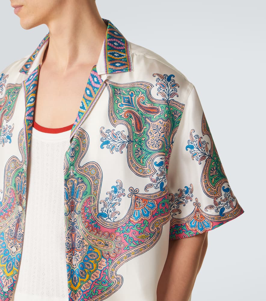 Paisley silk twill bowling shirt