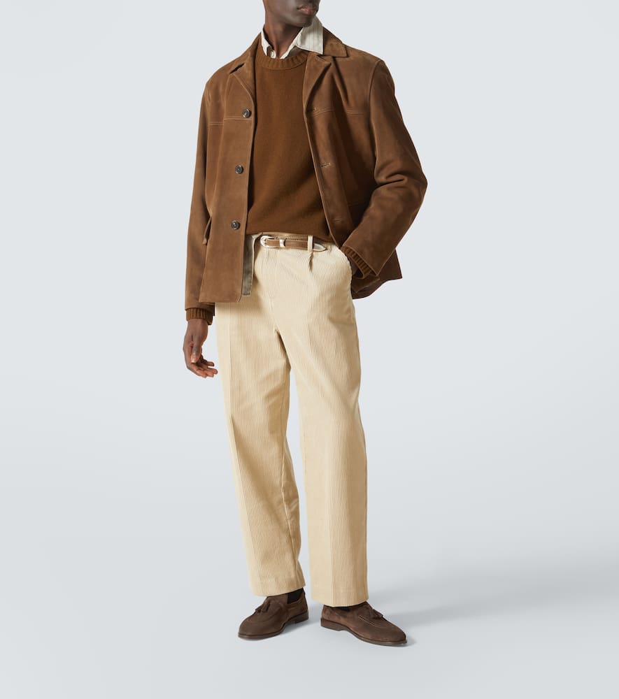 Pleated cotton straight pants
