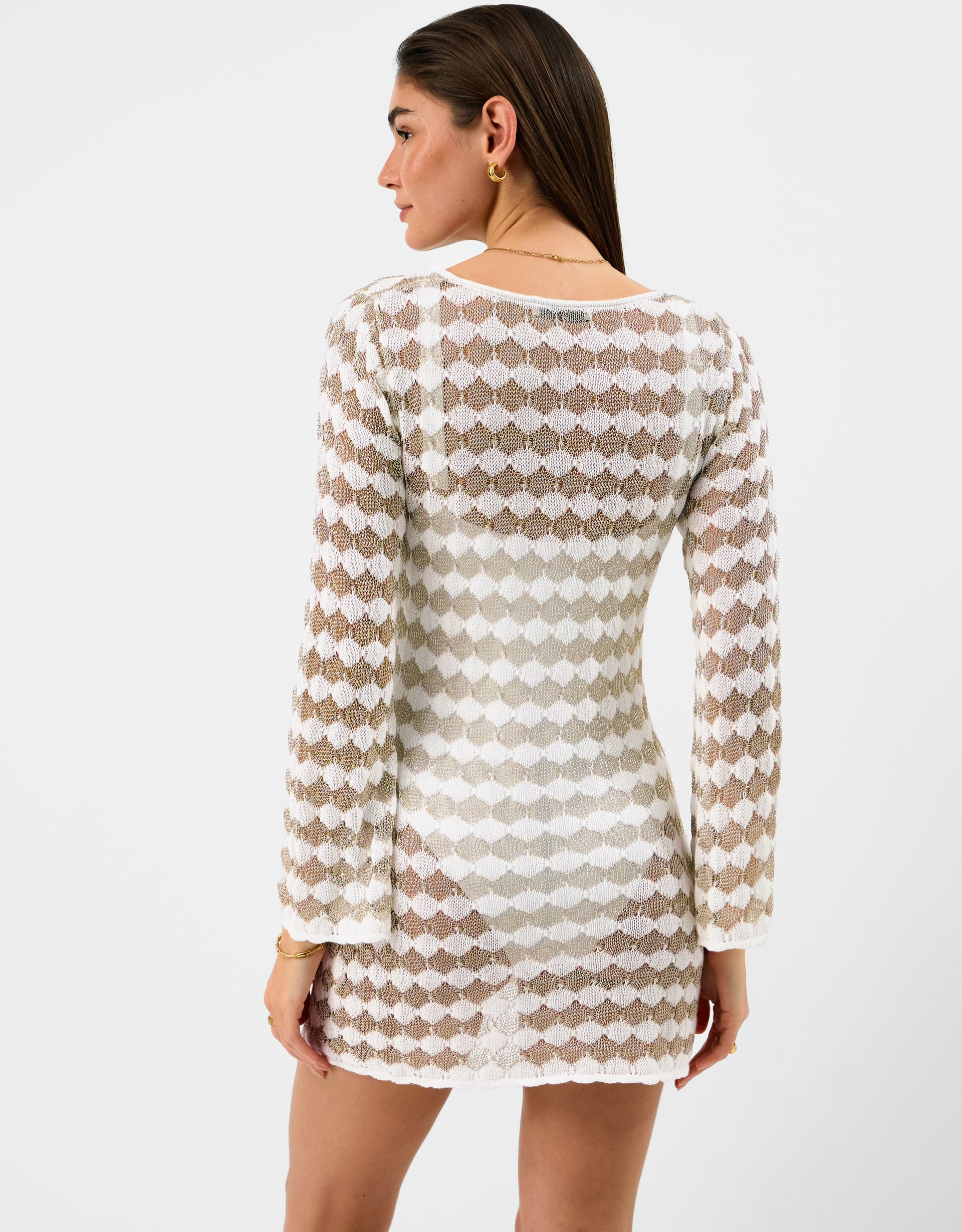 Metallic Crochet Mini Beach Dress Gold