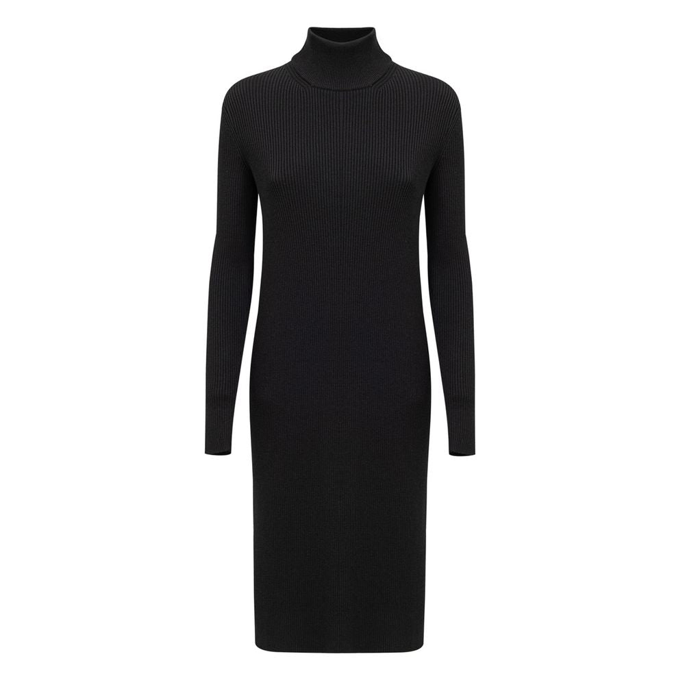 Ribbed Wool Turtleneck Sweater Dress — Black