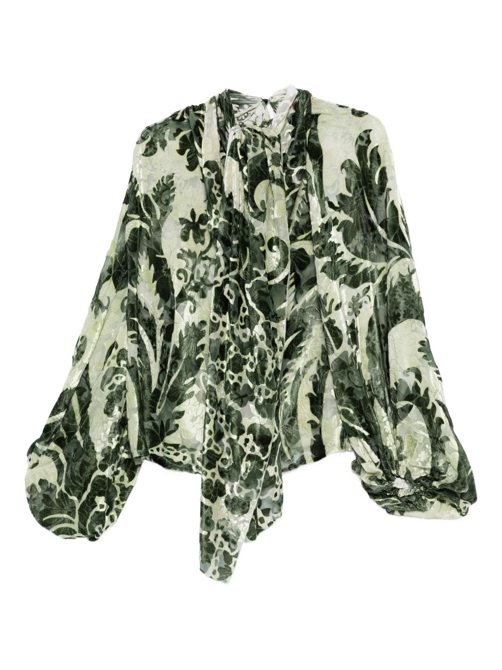 Floral-Print Silk Blouse — Green