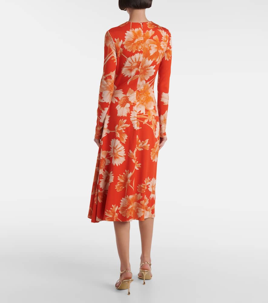 Floral draped ponte jersey midi dress