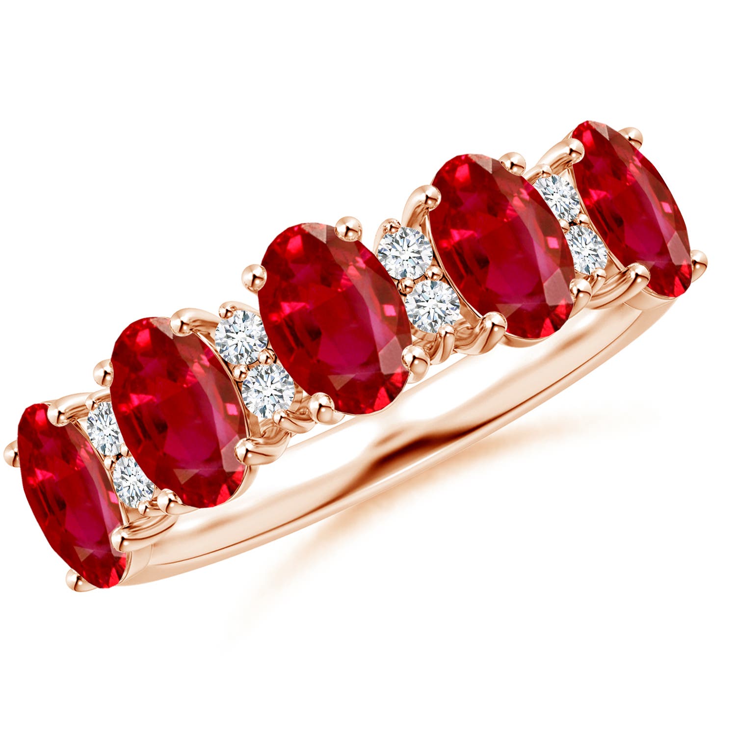 Angara 3.0 Carats Five Stone Ruby and Diamond Wedding Ring in 18K Rose Gold