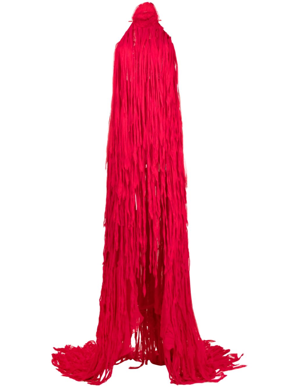 Fringe-design halterneck long dress - Red