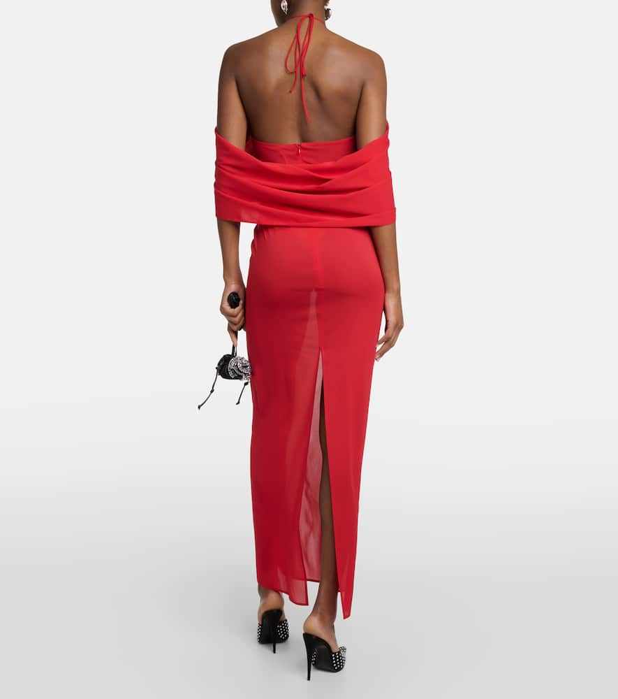 Floral-appliqué silk blend gown