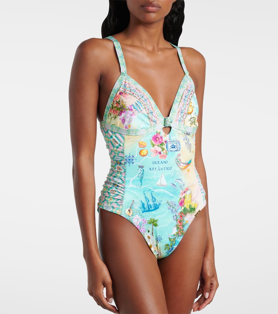 Embellished printed swimsuit