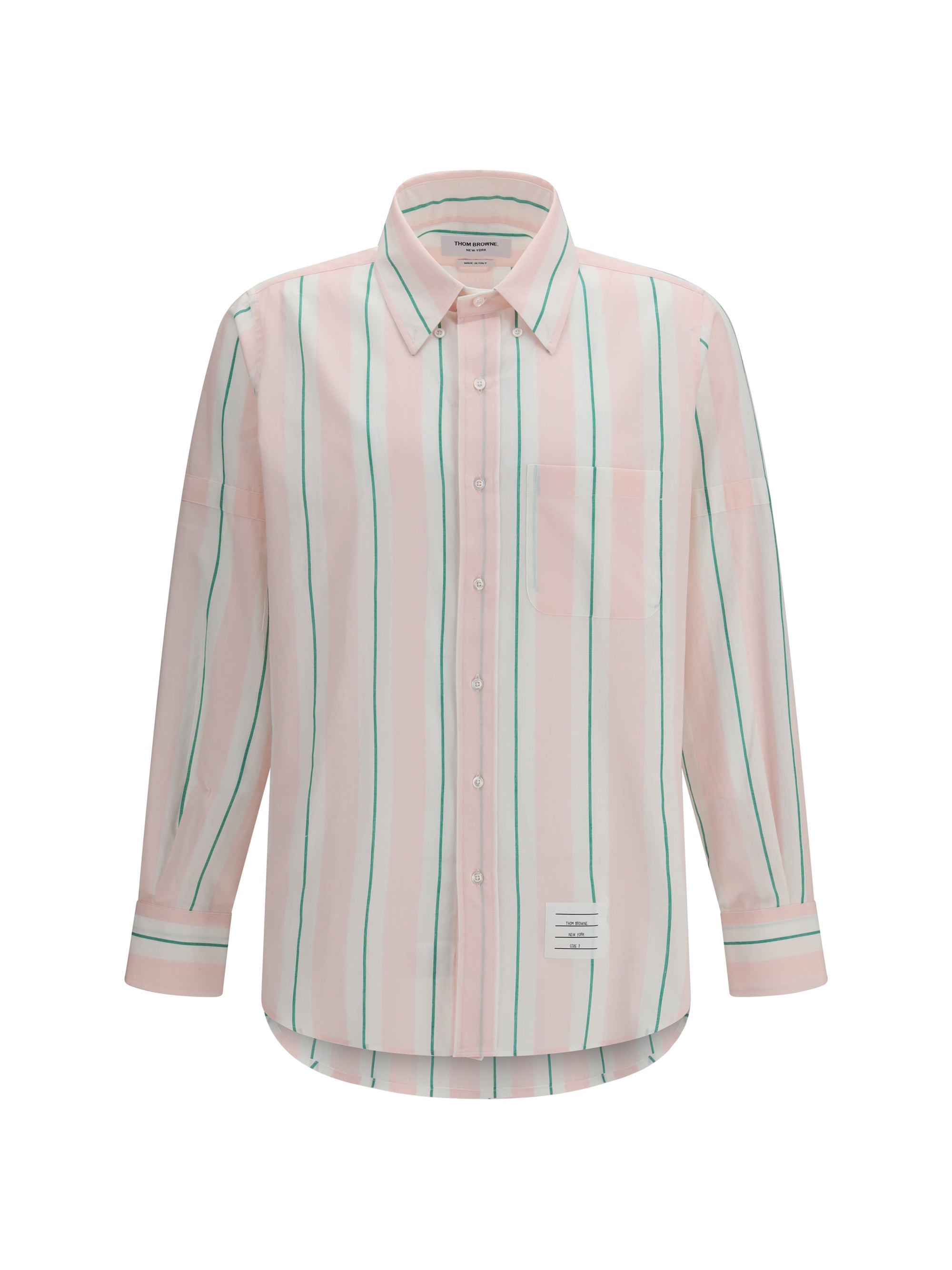 Striped Cotton Button-Down Shirt — Pink
