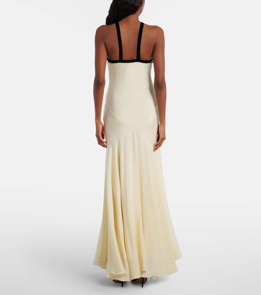 Velvet-trimmed silk crêpe maxi dress