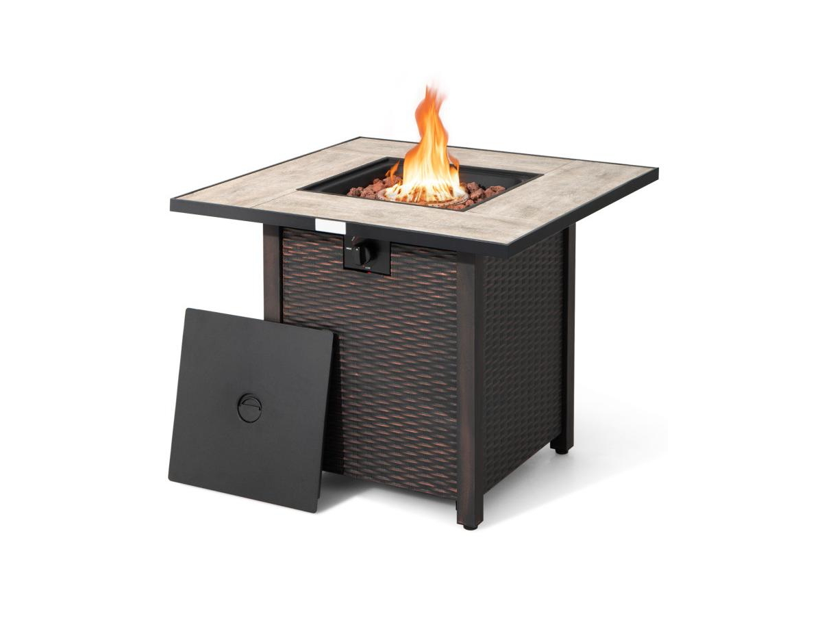 30 Inch Square Propane Gas Fire Pit Table Ceramic Tabletop - Black