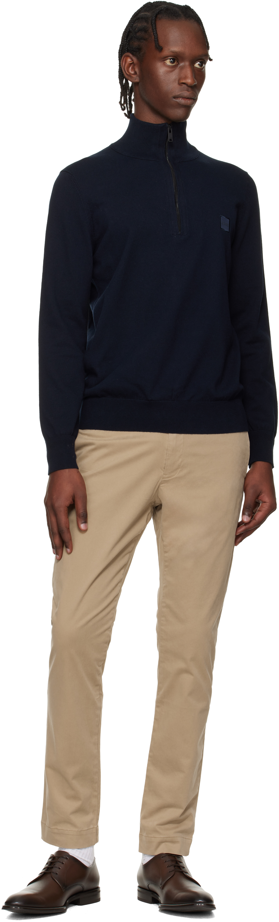 Navy Zip-Neck Cotton & Cashmere Sweater