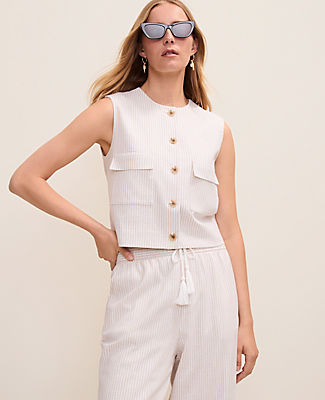 Ann Taylor Weekend Striped Vest in Linen Blend