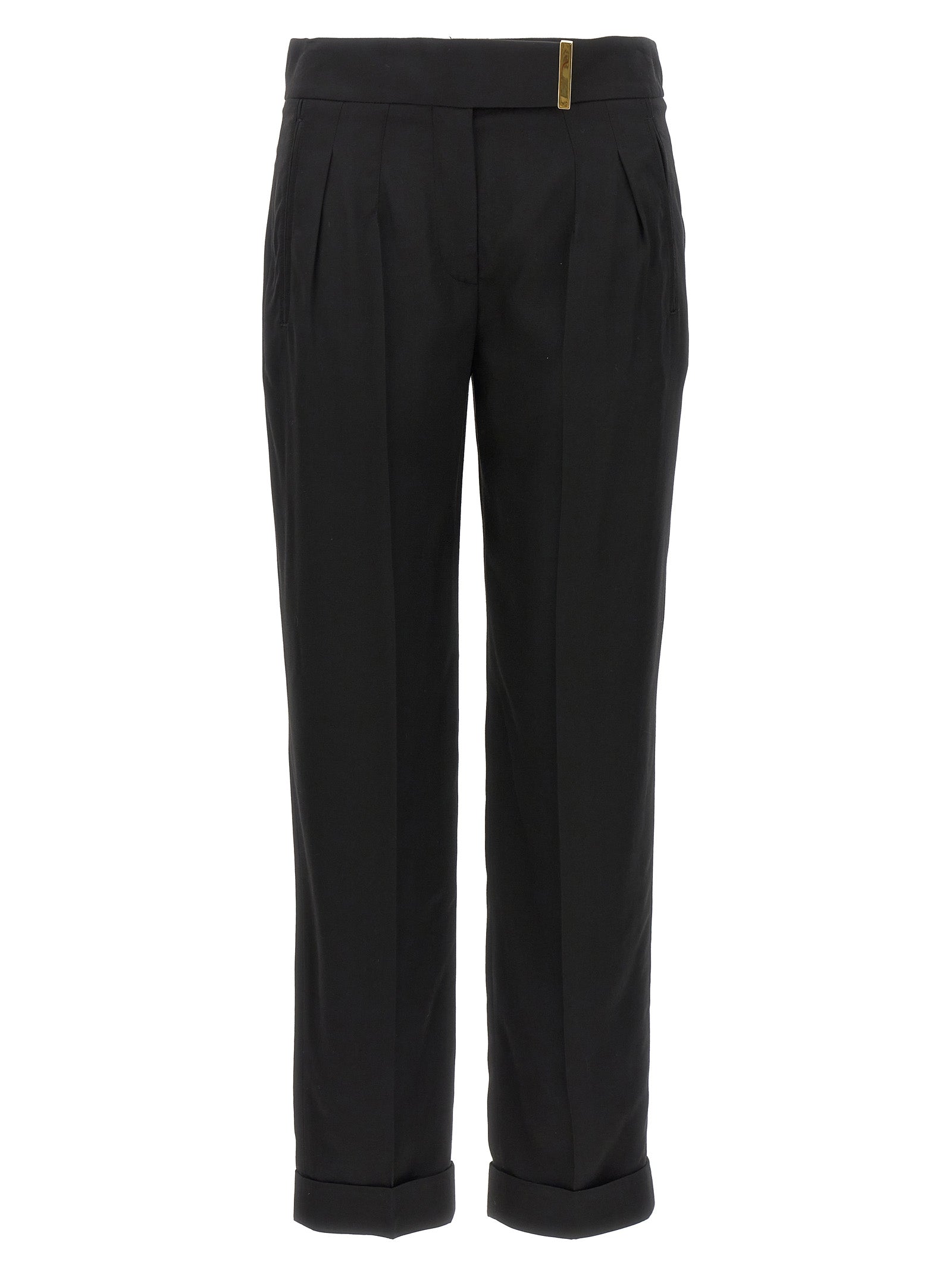 Viscose with Gold-Detail Closure Trousers — Black