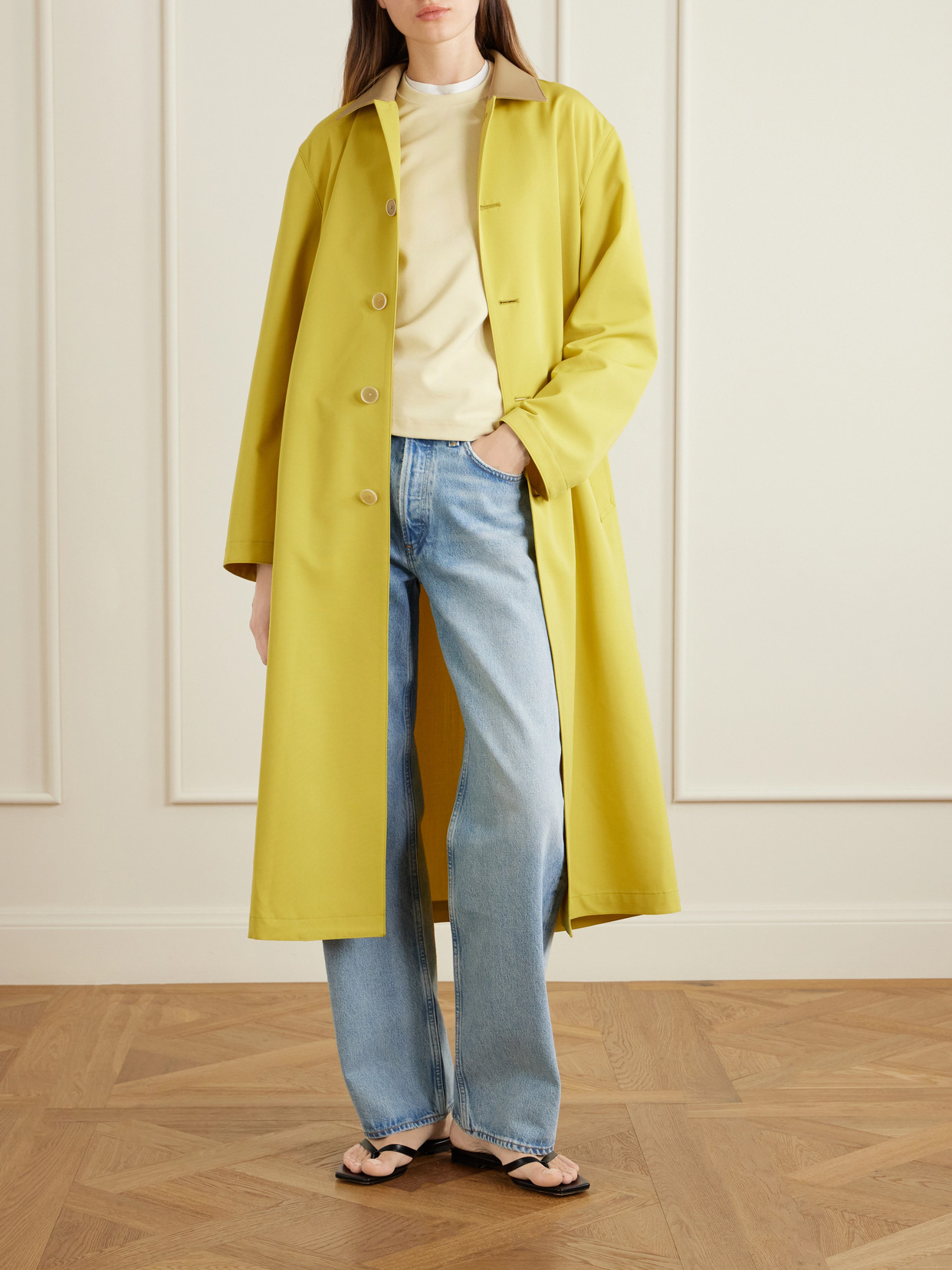 Belted Wool-canvas Trench Coat - Yellow