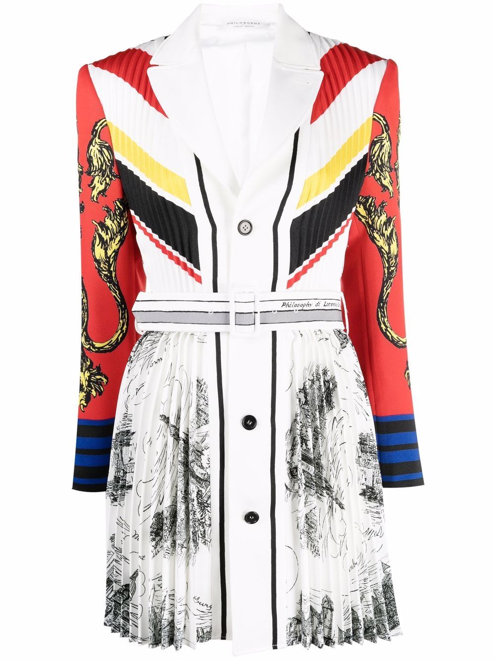 Stripe-detail pleated mini dress - White