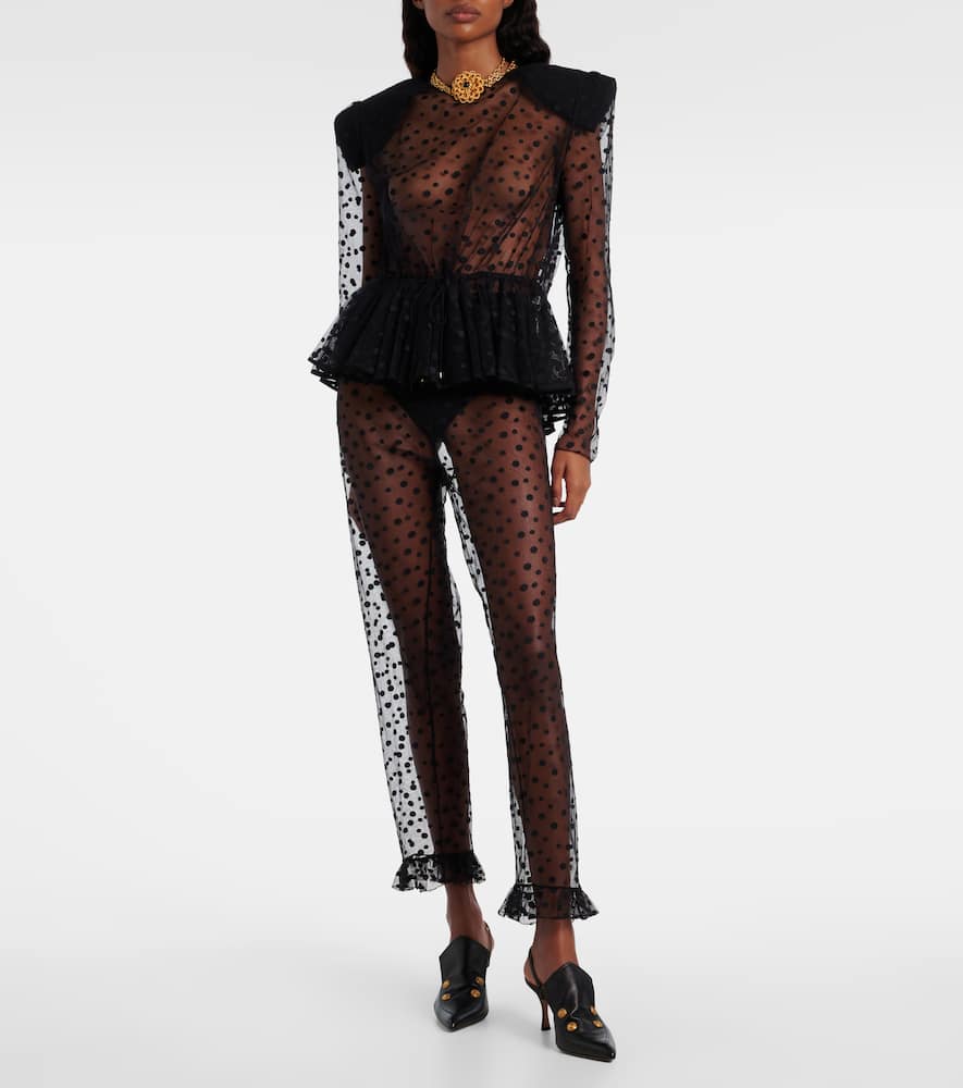 Chloé Polka-dot cotton-blend tulle straight pants