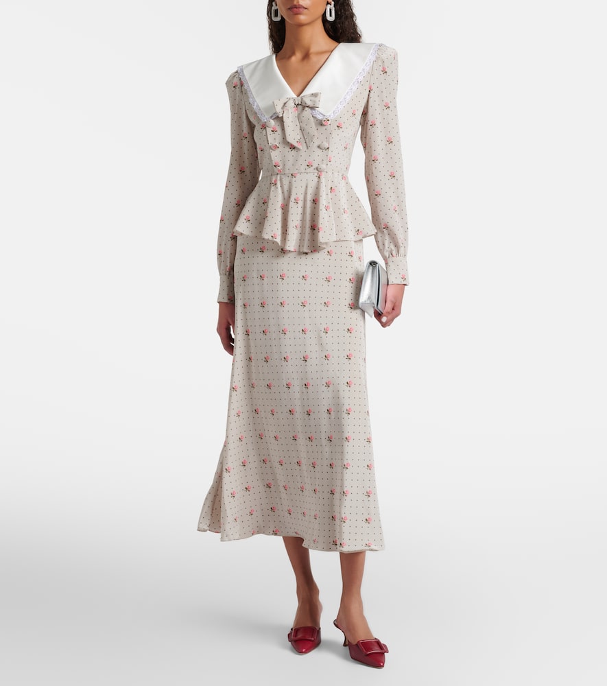Floral polka-dot silk midi dress