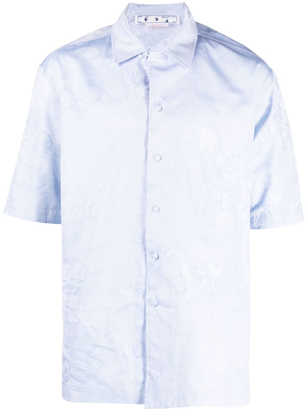 Angel-motif jacquard short-sleeved shirt - Blue