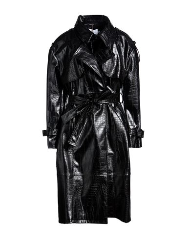 Woman Overcoat & Trench Coat Black Size 4 Polyurethane, Polyester