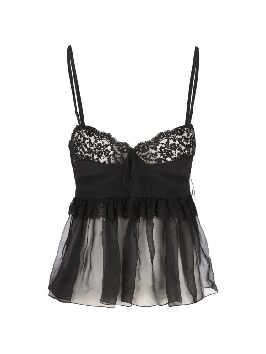 Chloé - lace detail sheer top adjustable straps button