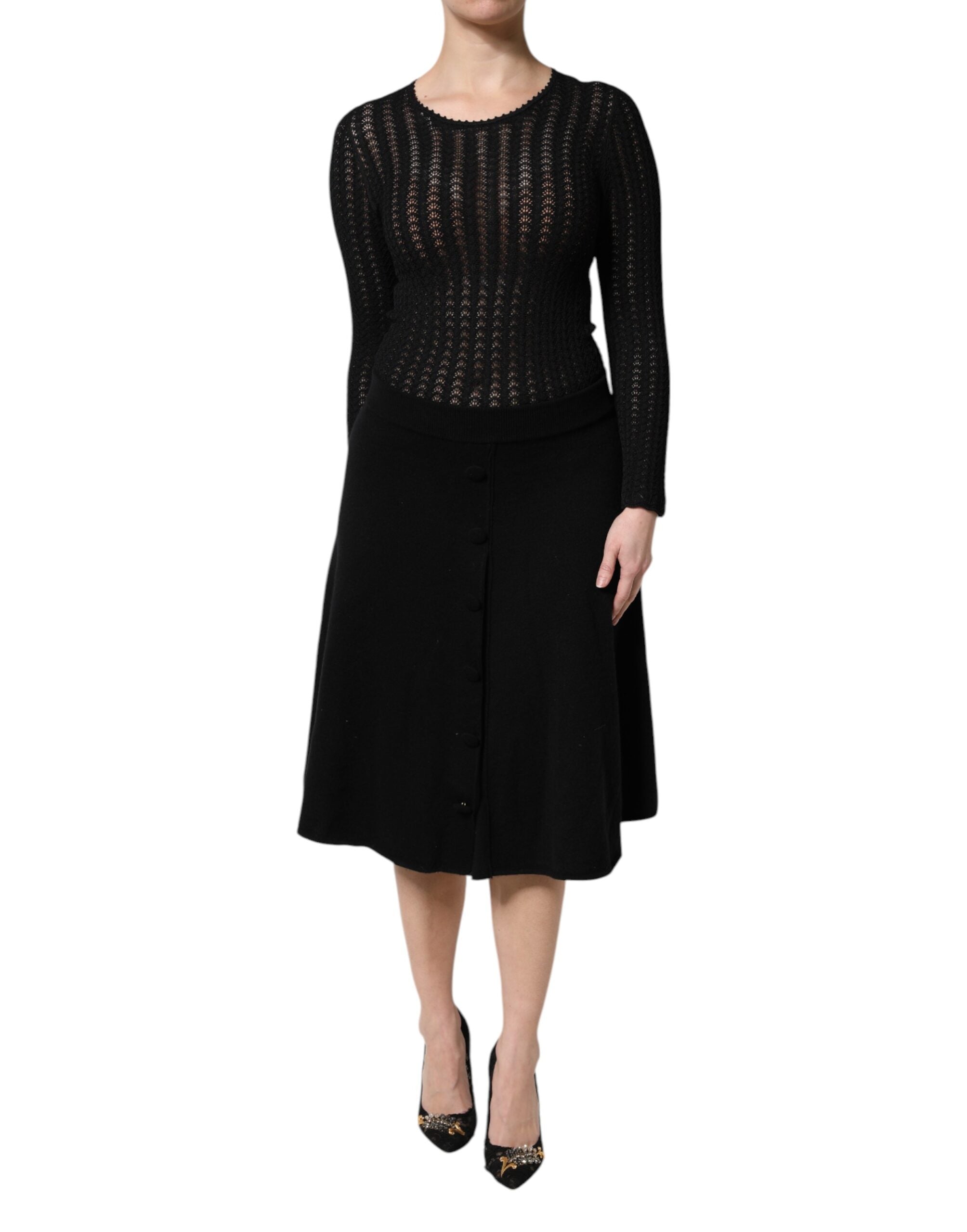 Cashmere A-Line Midi Dress — Black