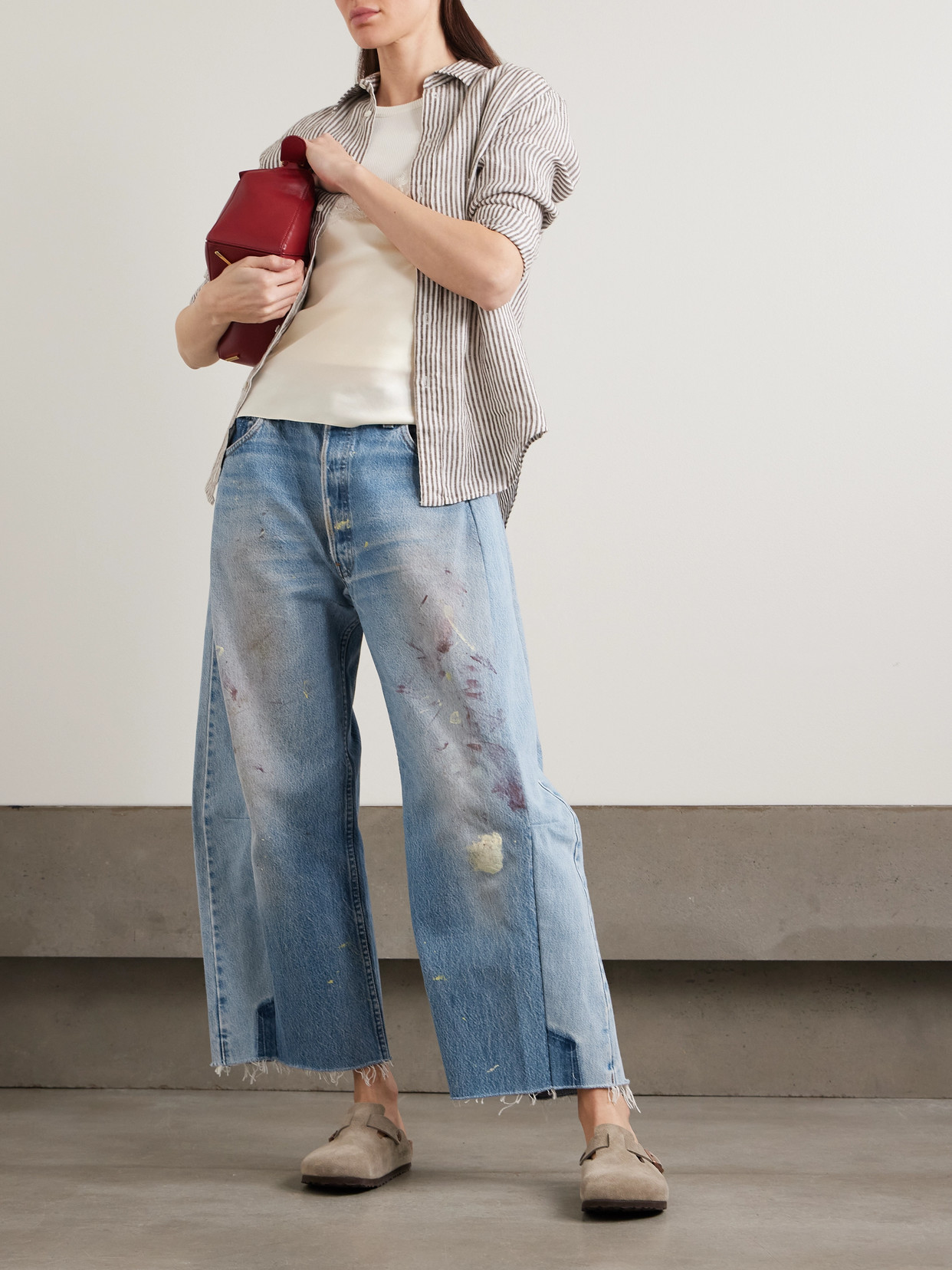 Lasso Distressed Cropped Mid-rise Wide-leg Jeans - Blue