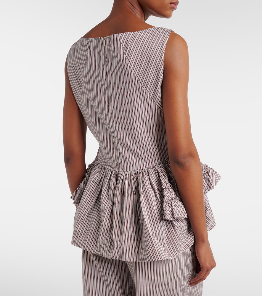 Striped ruffled cotton and silk top