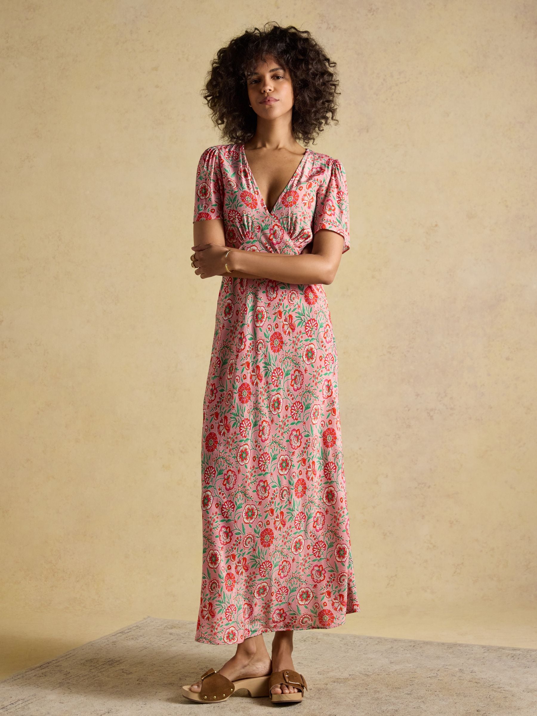 Lainey Pink Floral Print Bias Cut Midi Dress