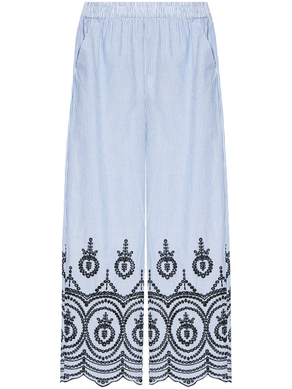 Embroidered-motif striped trousers - Blue