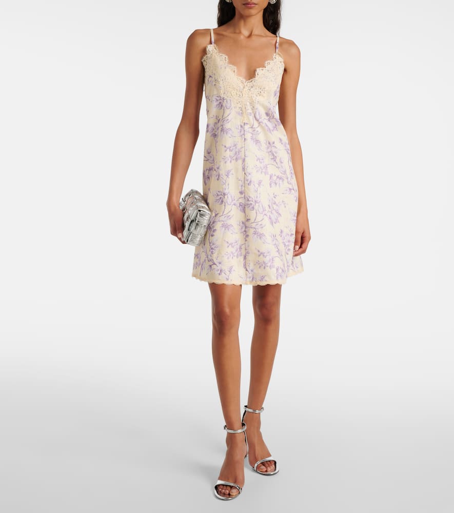 Halliday lace-trimmed floral linen slip dress